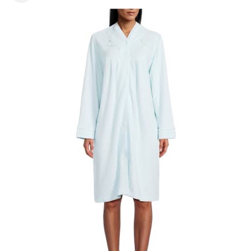 Miss Elaine Long Sleeve Plush Robe SZ PL in Light Green ZIP UP sleep cozy